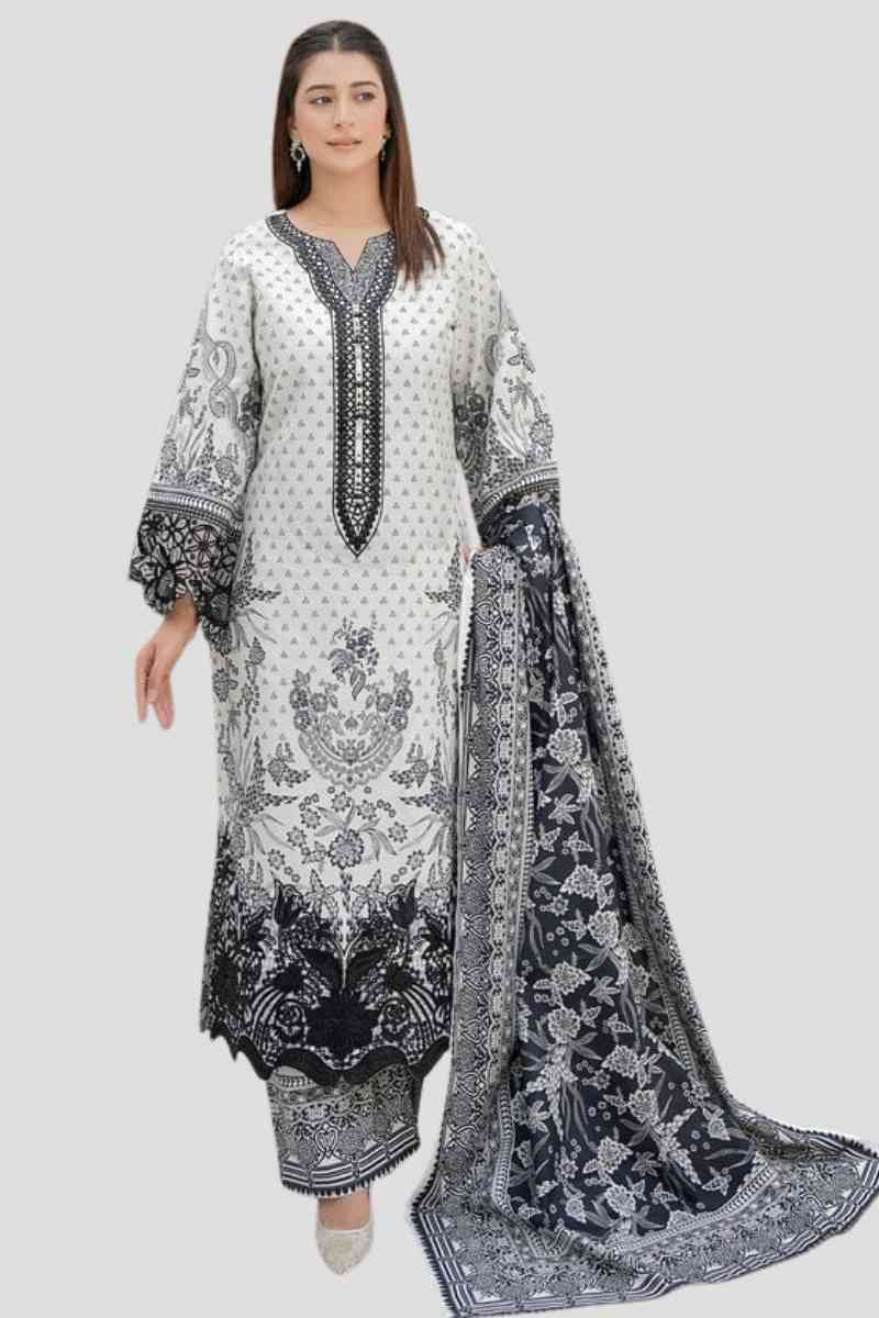 33 Stitched 3 Piece Cambric Suit – Embroidered - Image 1