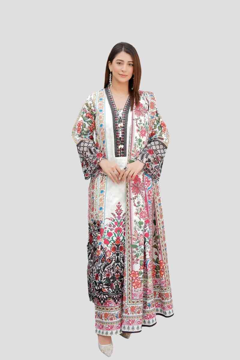 9 Stitched 3 Piece Cambric Suit – Embroidered - Image 1