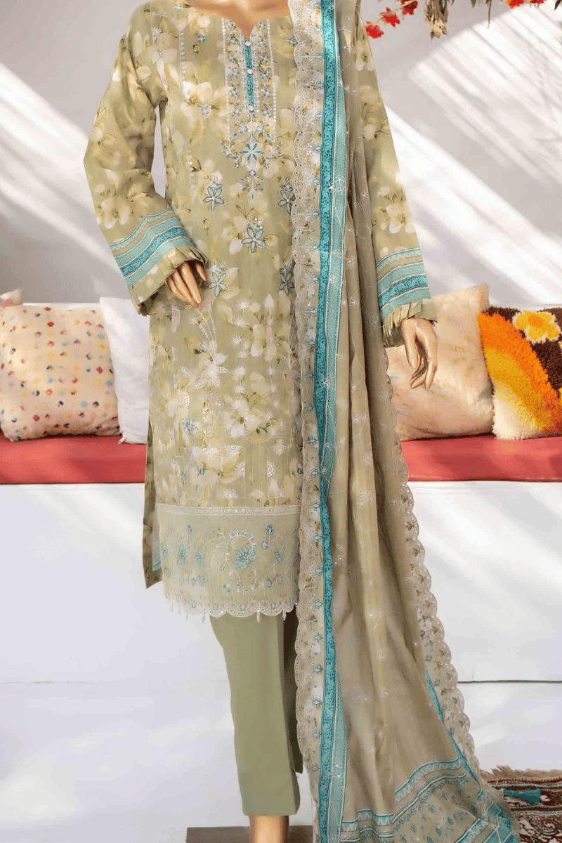 10 3 Piece Unstitched Embroidered Lawn Suit | Digital Print | Premium Quality - Image 1