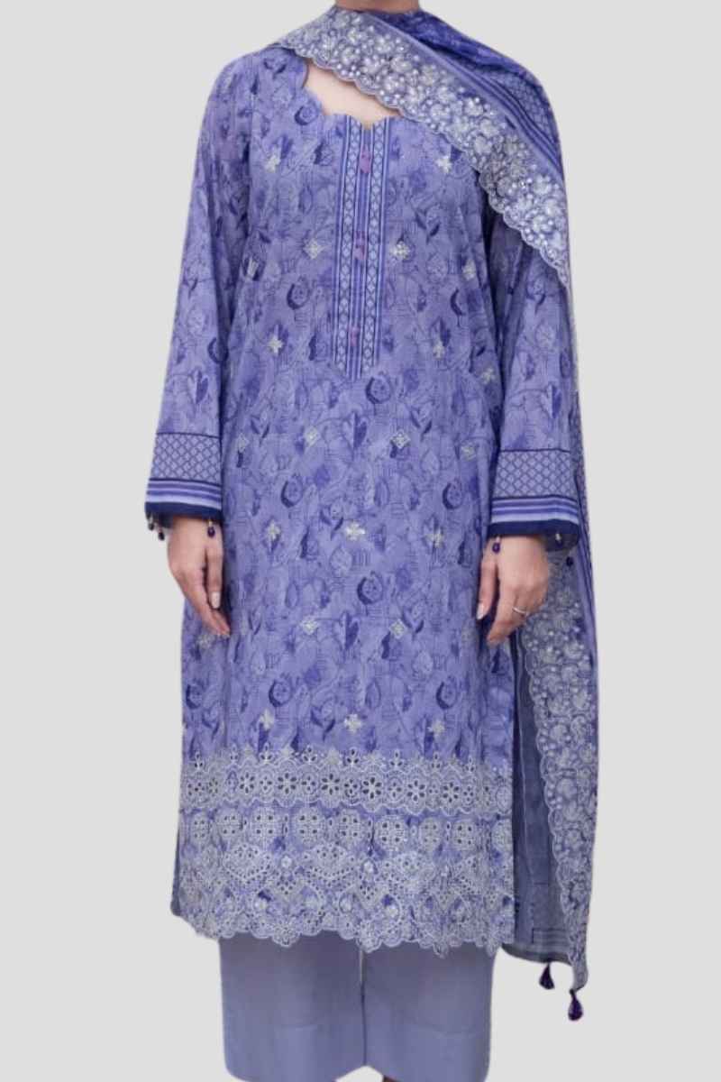 36 3 Piece Unstitched Embroidered Lawn Suit - Image 1