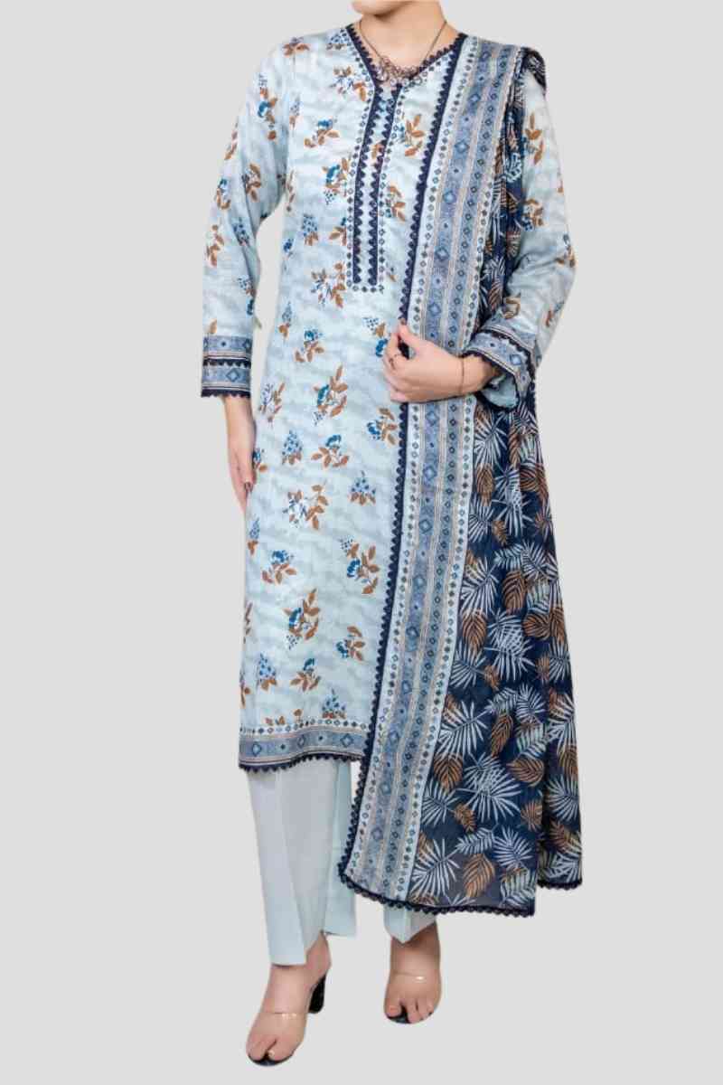 55 3 Piece Unstitched Digital Printed Lawn Suit - Image 1